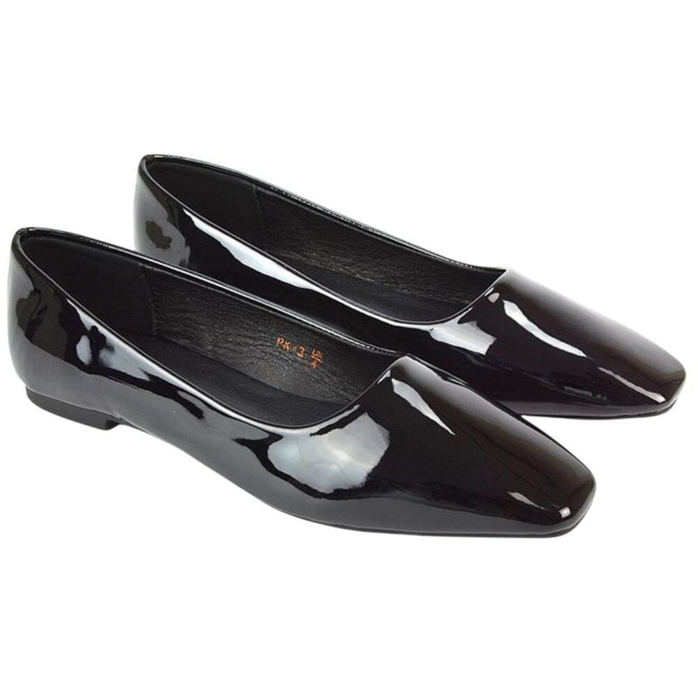 XY London Womens/Ladies Maci Patent Faux Leather Square Toe Ballerina Flats / Tr